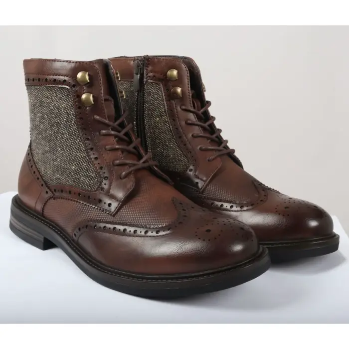 Men's Brogue Boots Lace Up Smart Formal Ankle Boot - Image 9