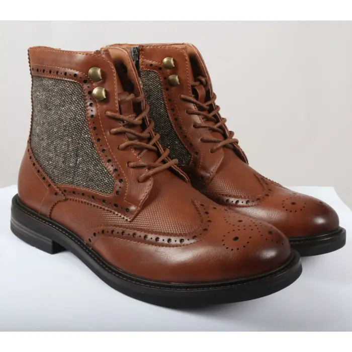 Men's Brogue Boots Lace Up Smart Formal Ankle Boot - Image 15