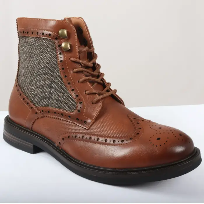 Men's Brogue Boots Lace Up Smart Formal Ankle Boot - Image 13