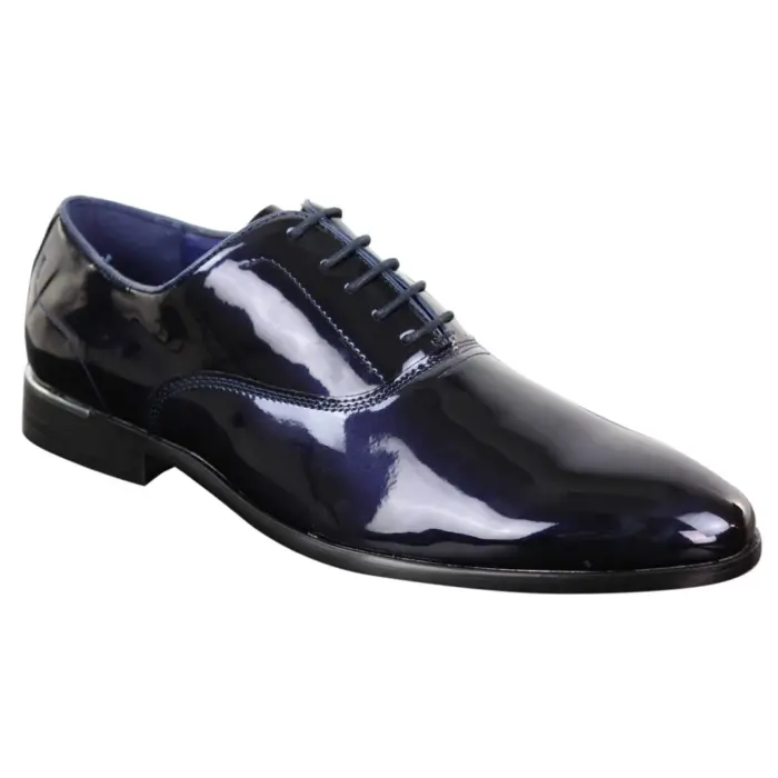 Mens Laced Shoes Shiny Patent Italian Design Silver Metal Classic Smart Formal - Image 6