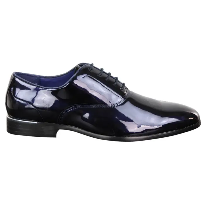 Mens Laced Shoes Shiny Patent Italian Design Silver Metal Classic Smart Formal - Image 7