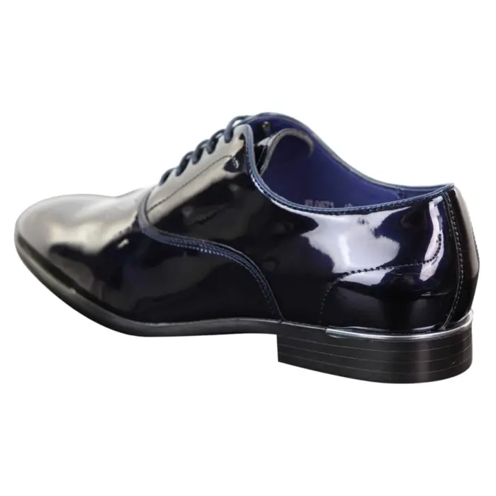 Mens Laced Shoes Shiny Patent Italian Design Silver Metal Classic Smart Formal - Image 9