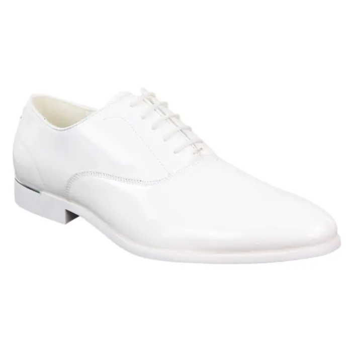 Mens Laced Shoes Shiny Patent Italian Design Silver Metal Classic Smart Formal - Image 11