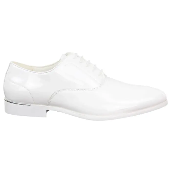 Mens Laced Shoes Shiny Patent Italian Design Silver Metal Classic Smart Formal - Image 12
