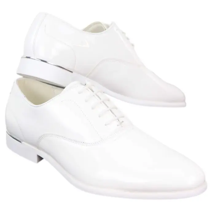Mens Laced Shoes Shiny Patent Italian Design Silver Metal Classic Smart Formal - Image 13