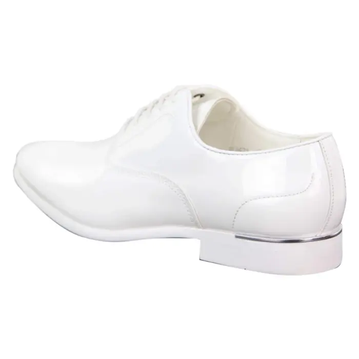 Mens Laced Shoes Shiny Patent Italian Design Silver Metal Classic Smart Formal - Image 14