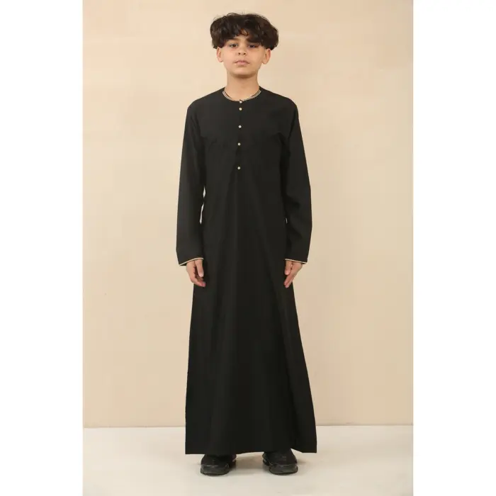 Boy's Thobe Emirati Omani Jubba Islamic Clothing Muslim Kaftan Eid Robe Arab Gold Embroidery - Image 1