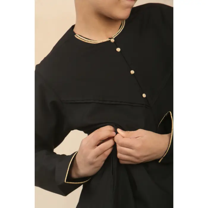 Boy's Thobe Emirati Omani Jubba Islamic Clothing Muslim Kaftan Eid Robe Arab Gold Embroidery - Image 2