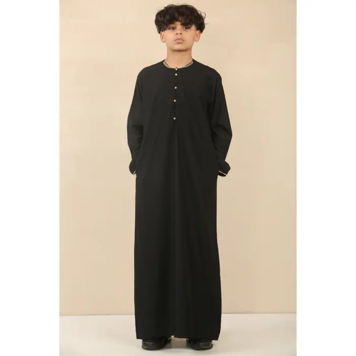 Boy's Thobe Emirati Omani Jubba Islamic Clothing Muslim Kaftan Eid Robe Arab Gold Embroidery - Image 7