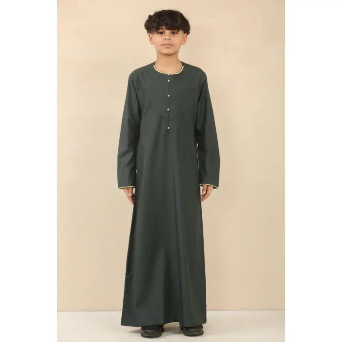 Boy's Thobe Emirati Omani Jubba Islamic Clothing Muslim Kaftan Eid Robe Arab Gold Embroidery - Image 17