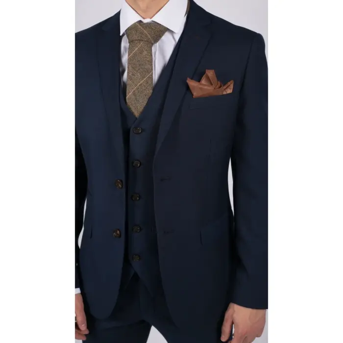 Mens Navy 3 Piece Suit Tailored Fit Smart Formal Classic Wedding Retro Vintage - Image 4