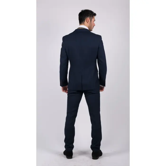 Mens Navy 3 Piece Suit Tailored Fit Smart Formal Classic Wedding Retro Vintage - Image 7