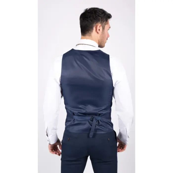 Mens Navy 3 Piece Suit Tailored Fit Smart Formal Classic Wedding Retro Vintage - Image 6