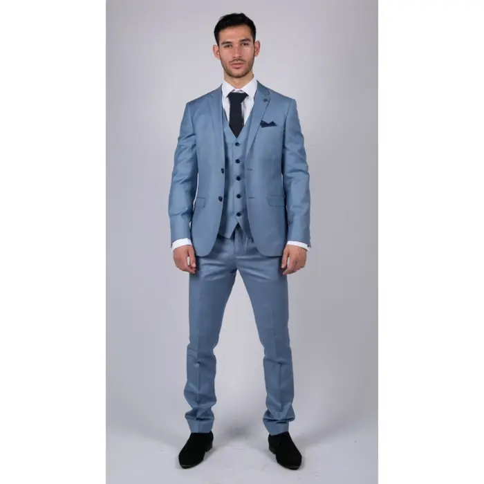 Mens Light Blue Sky 3 Piece Suit Classic Stitch Wedding Summer Prom Classic - Image 2