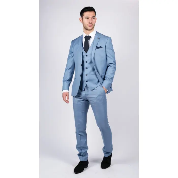 Mens Light Blue Sky 3 Piece Suit Classic Stitch Wedding Summer Prom Classic - Image 3