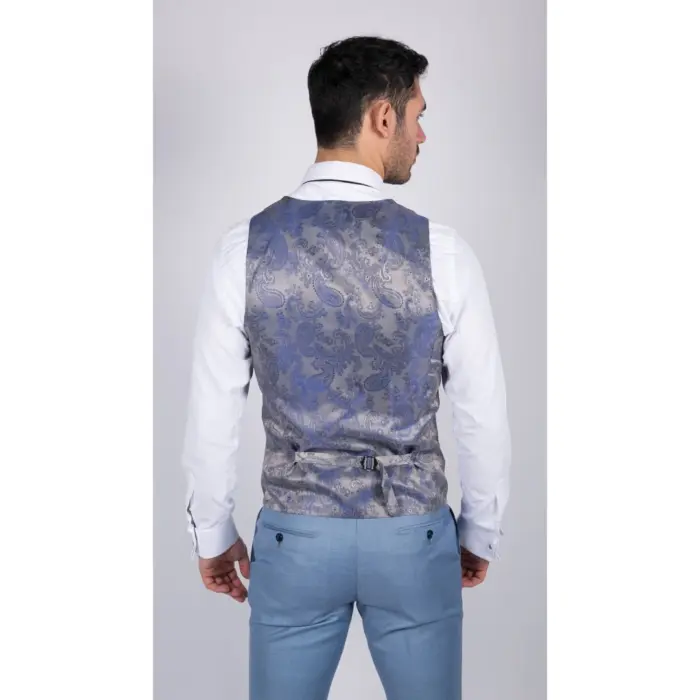Mens Light Blue Sky 3 Piece Suit Classic Stitch Wedding Summer Prom Classic - Image 6
