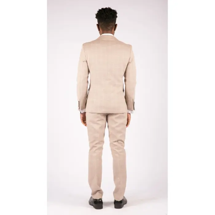 Mens Check Tweed Beige Brown 3 Piece Suit Wedding Prom Vintage Retro Classic - Image 8