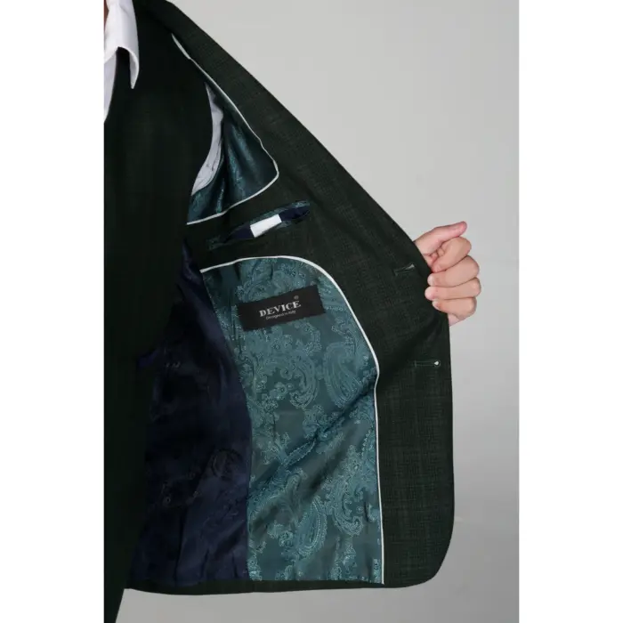 Boys Green 3 Piece Checked Suit - Image 3