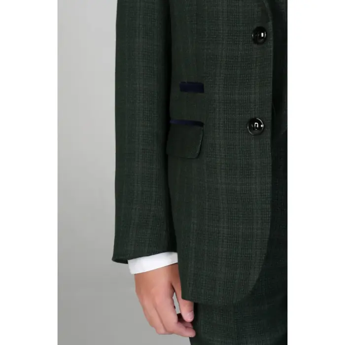 Boys Green 3 Piece Checked Suit - Image 4