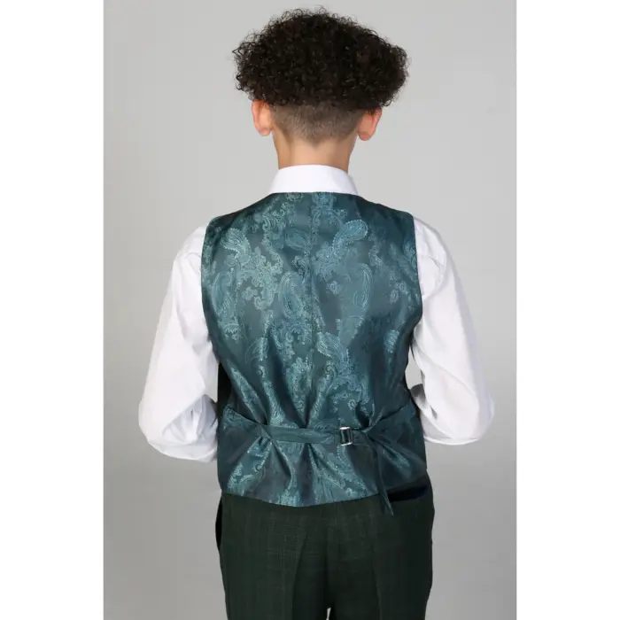 Boys Green 3 Piece Checked Suit - Image 6