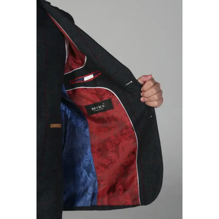 Boys 3 Piece Navy Tweed Check Suit - Image 4