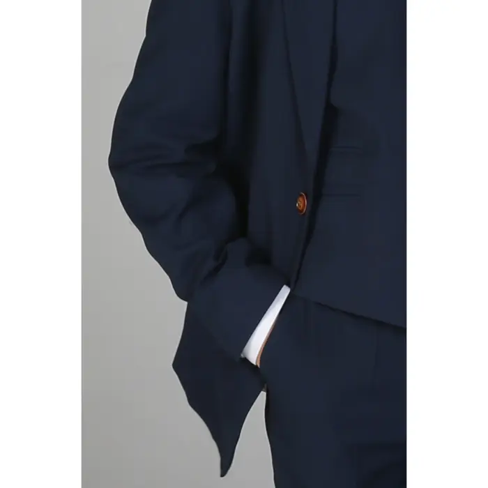 Boys Navy 3 Piece Suit Classic Birdseye Wedding - Image 3