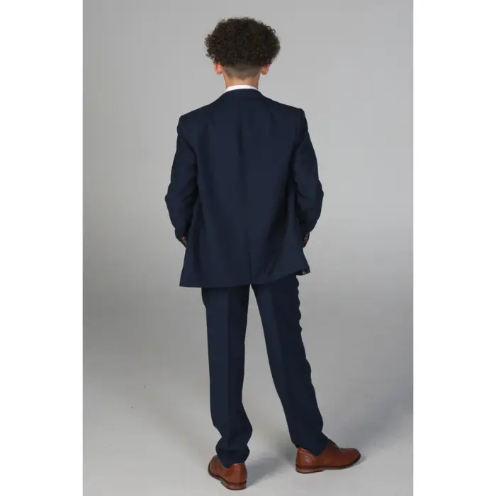 Boys Navy 3 Piece Suit Classic Birdseye Wedding - Image 6