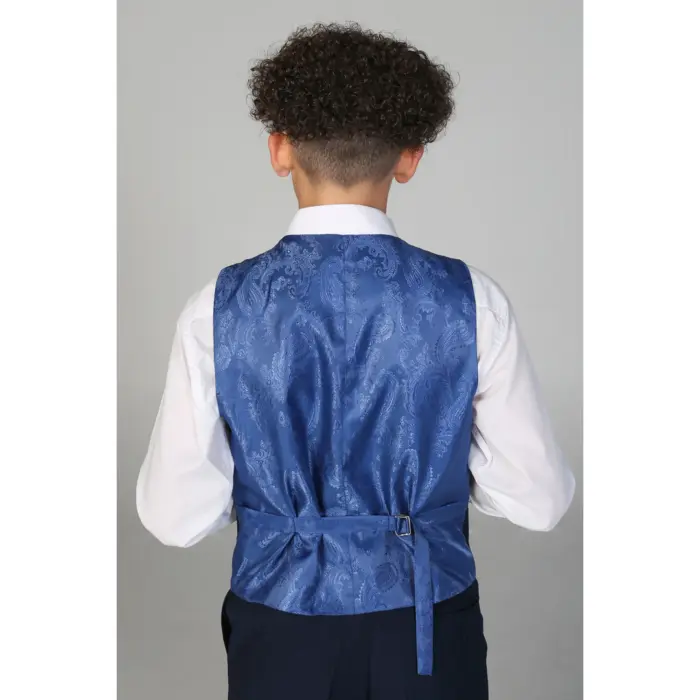 Boys Navy 3 Piece Suit Classic Birdseye Wedding - Image 5