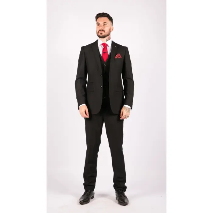 Mens 3 Piece Black Tailored Fit Complete Suit Classic Doorman Morning Funeral - Image 2
