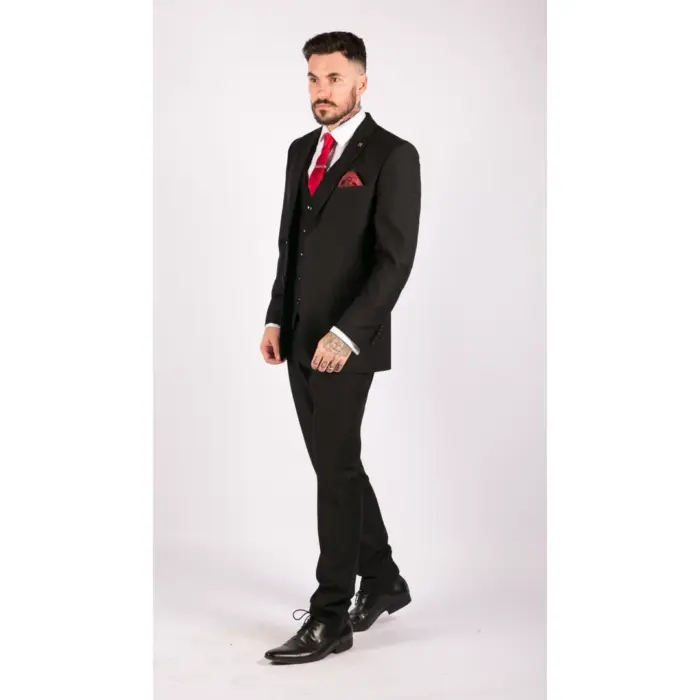 Mens 3 Piece Black Tailored Fit Complete Suit Classic Doorman Morning Funeral - Image 3