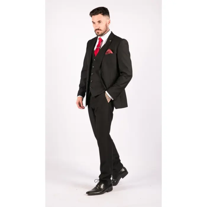 Mens 3 Piece Black Tailored Fit Complete Suit Classic Doorman Morning Funeral - Image 4