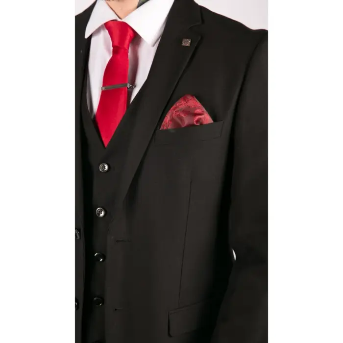 Mens 3 Piece Black Tailored Fit Complete Suit Classic Doorman Morning Funeral - Image 5