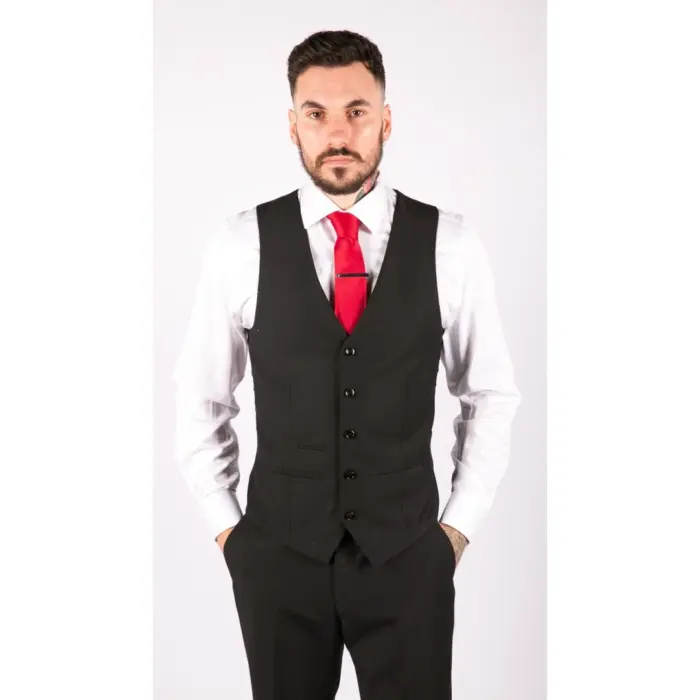 Mens 3 Piece Black Tailored Fit Complete Suit Classic Doorman Morning Funeral - Image 6