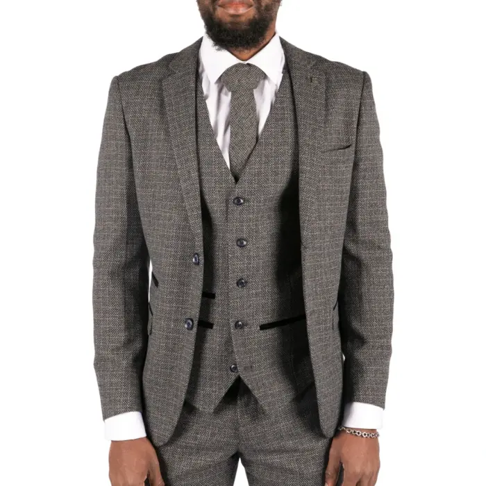 Mens 3 Piece Suit Tweed Check Vintage Retro Tailored Fit 1920s - Image 1