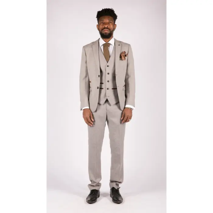 Mens 3 Piece Cream Suit Tweed Check Vintage Retro Tailored Fit 1920s - Image 2