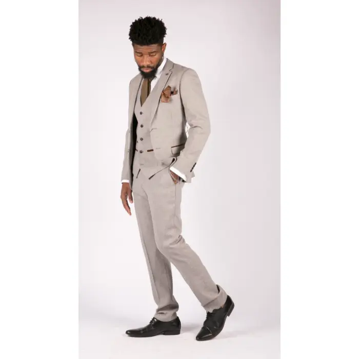 Mens 3 Piece Cream Suit Tweed Check Vintage Retro Tailored Fit 1920s - Image 3