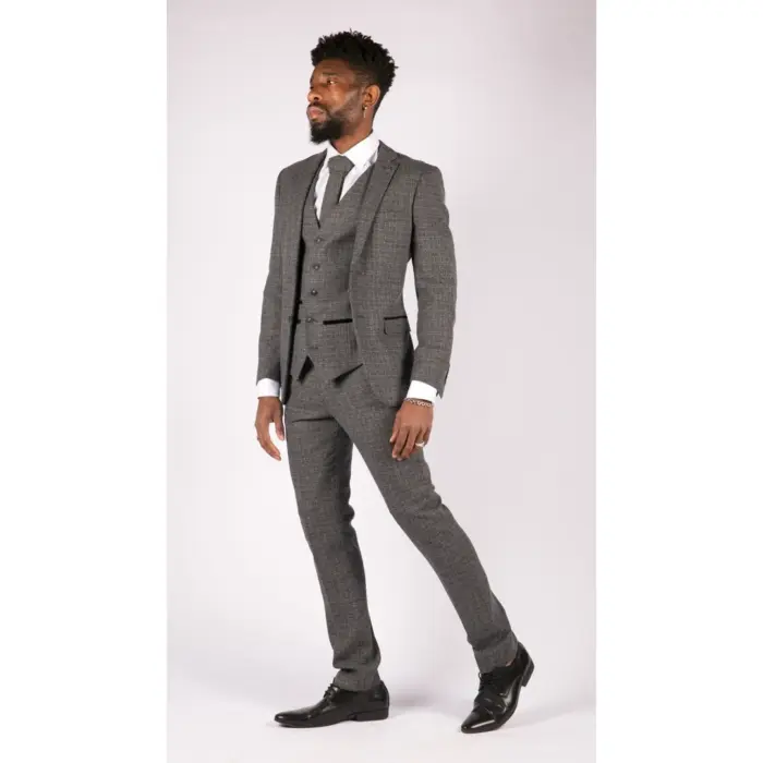 Mens 3 Piece Suit Tweed Check Vintage Retro Tailored Fit 1920s - Image 3