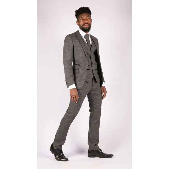 Mens 3 Piece Suit Tweed Check Vintage Retro Tailored Fit 1920s - Image 4