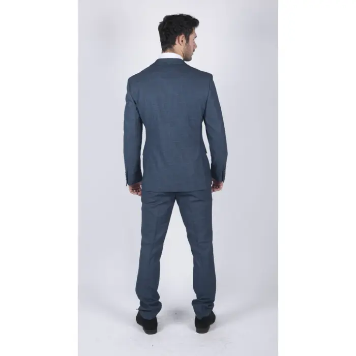 Mens 3 Piece Prince Of Wales Check Suit Blue Classic Light Tailored Fit Modern - Image 8