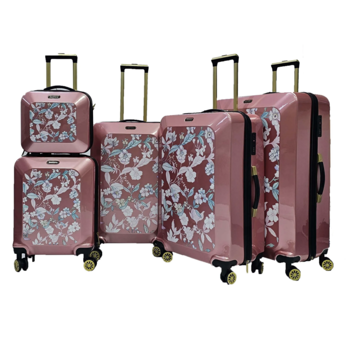 Floral Suitcase 4 Wheel Shiny Hard Case Shell Roller Wheels Cabin Small Medium Large Set Carry On Check In - Image 76