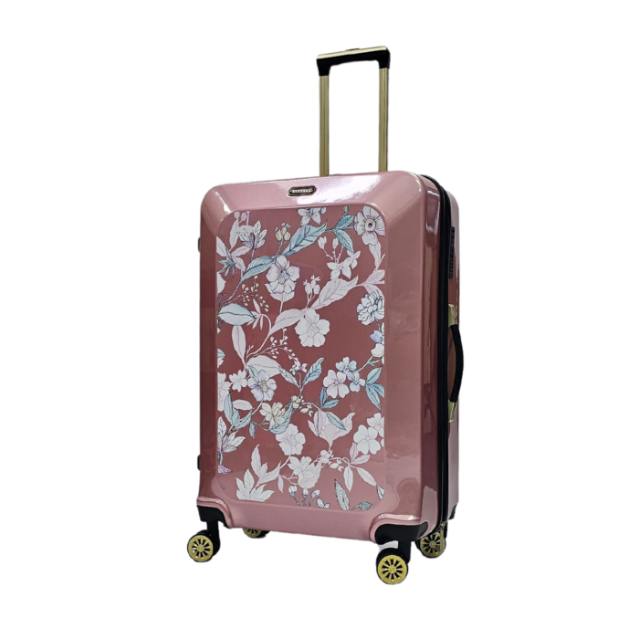 Floral Suitcase 4 Wheel Shiny Hard Case Shell Roller Wheels Cabin Small Medium Large Set Carry On Check In - Image 41