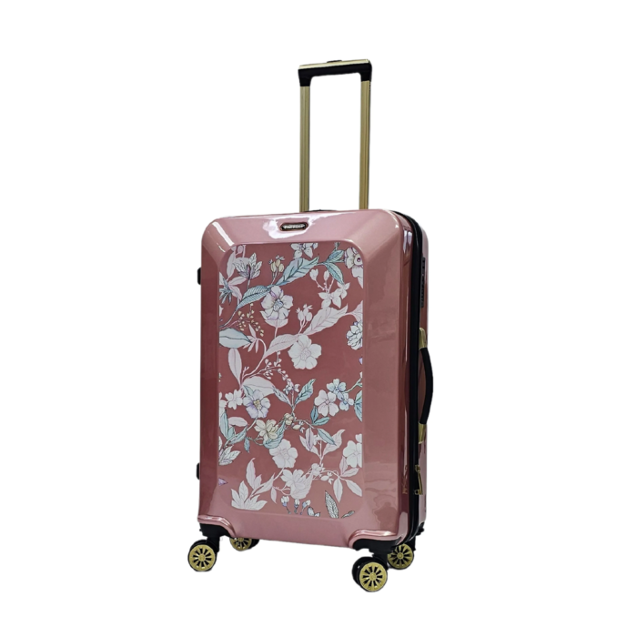 Floral Suitcase 4 Wheel Shiny Hard Case Shell Roller Wheels Cabin Small Medium Large Set Carry On Check In - Image 26