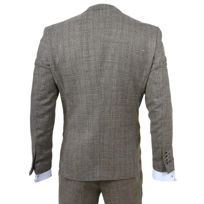Parker - Men's Tan Brown Classic Check Slim Fit 3 Piece Suit - Image 7
