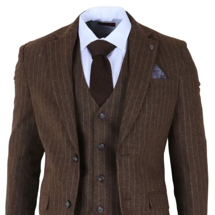 Victor - Men's Brown Pinstripe Slim Fit 3 Piece Suit - Image 4