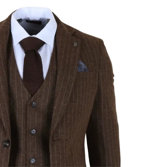 Victor - Men's Brown Pinstripe Slim Fit 3 Piece Suit - Image 5