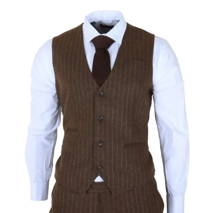 Victor - Men's Brown Pinstripe Slim Fit 3 Piece Suit - Image 6