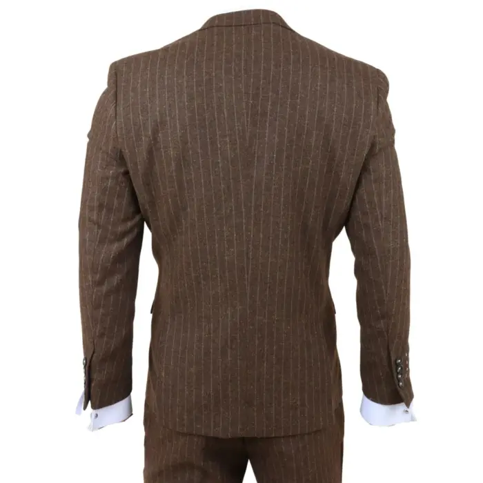 Victor - Men's Brown Pinstripe Slim Fit 3 Piece Suit - Image 7