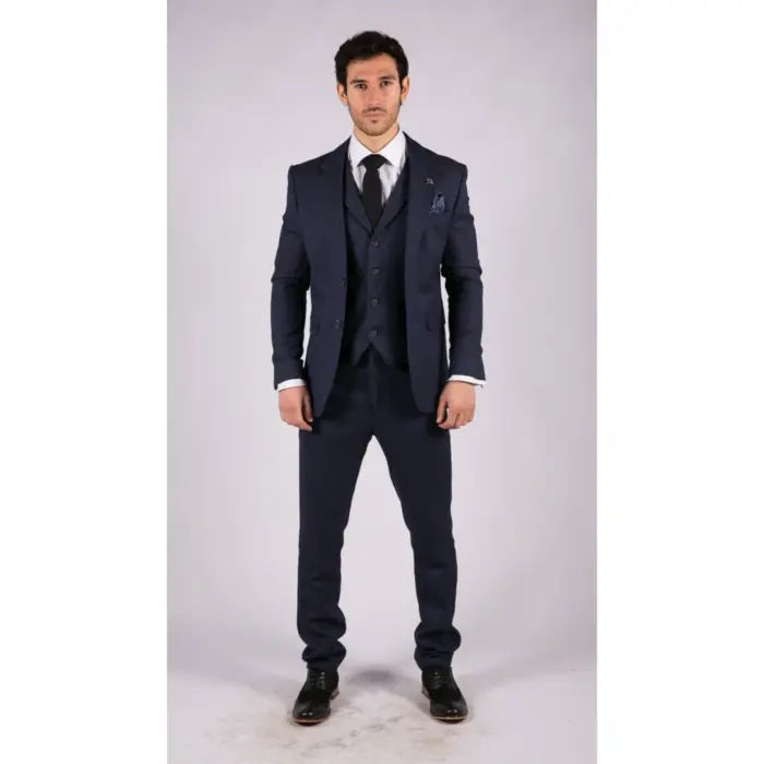Mens Herringbone Tweed 3 Piece Suit Blue Classic Vintage Tailored Wedding Blinders - Image 2