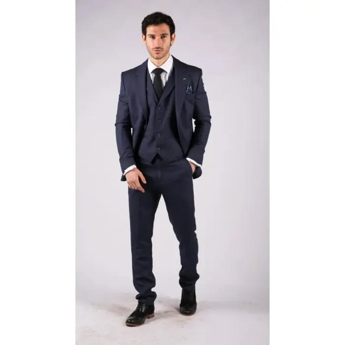 Mens Herringbone Tweed 3 Piece Suit Blue Classic Vintage Tailored Wedding Blinders - Image 3