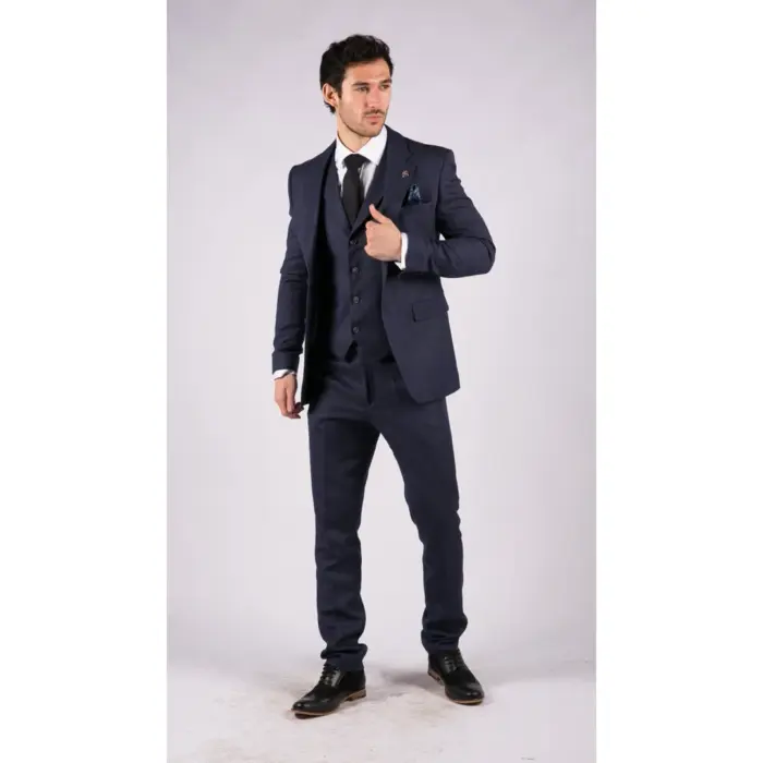 Mens Herringbone Tweed 3 Piece Suit Blue Classic Vintage Tailored Wedding Blinders - Image 4